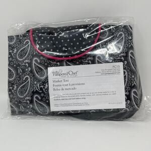 Pampered Chef Market Tote Bag - Pink Black & White Paisley Collapsible PC15